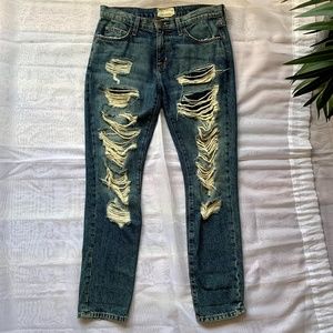 Current/Elliott Distressed Boyfriend Med Blue Wash Jean Size 25